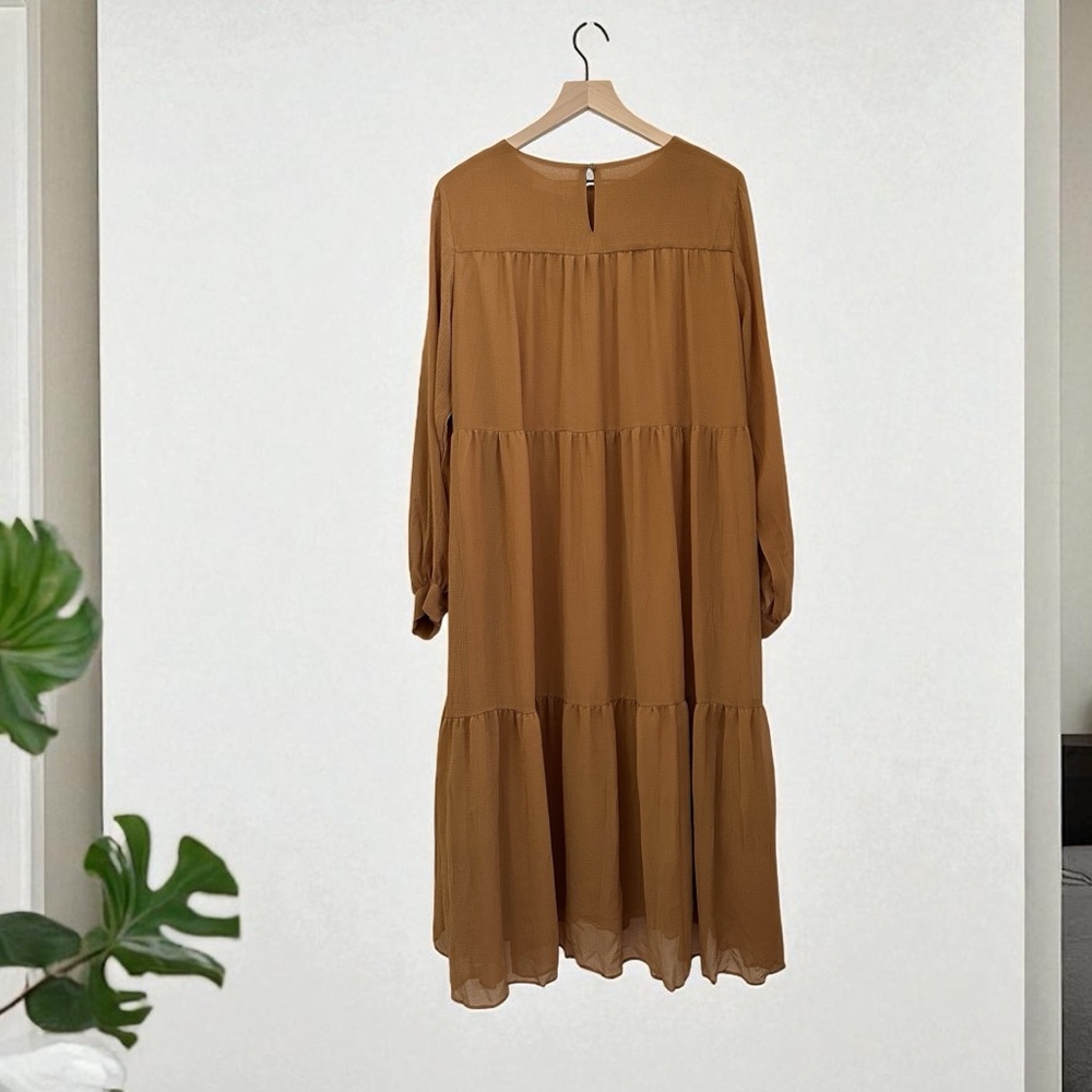 Mango Women’s Brown Polyester Loose Fit Long Sleeve Dress Size 8 - Picture 2 of 11